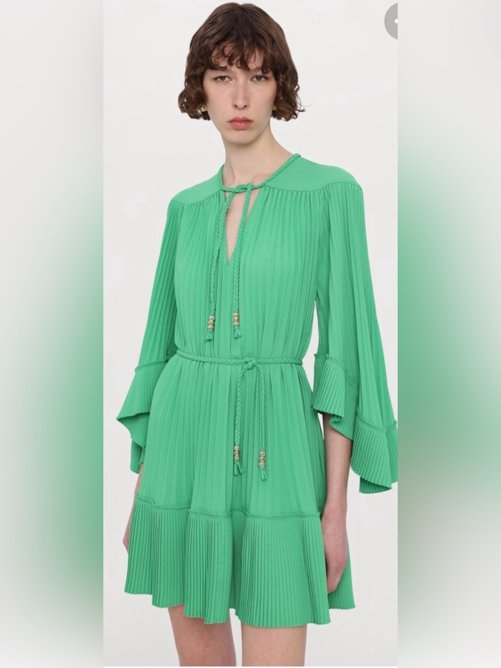 Maje RilajeGreen Pleated Tie-Waist Midi Dress